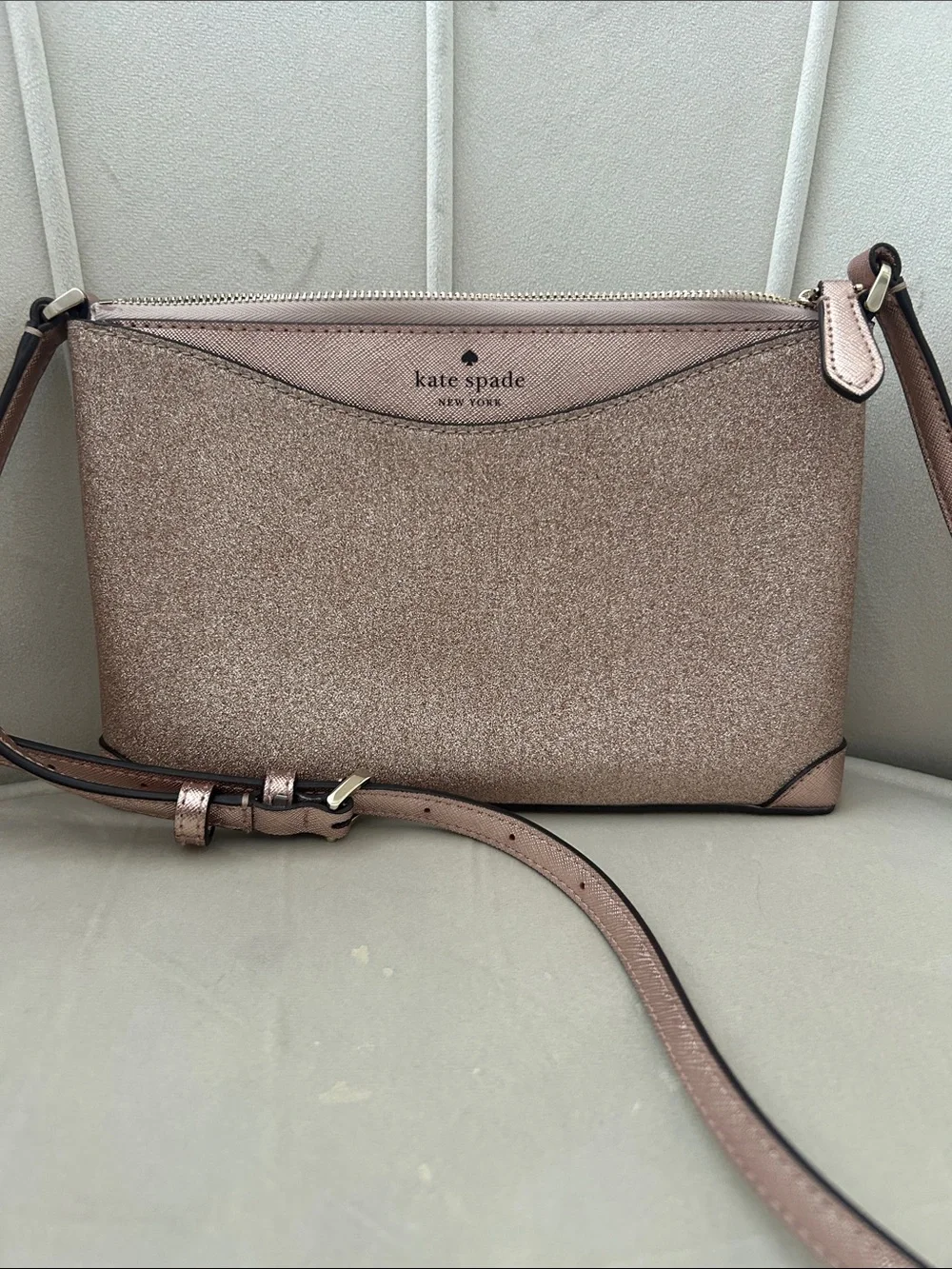 kate spade metallic rose gold glitter crossbody bag